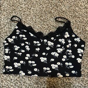 Floral Black Lace Trim Cami Top